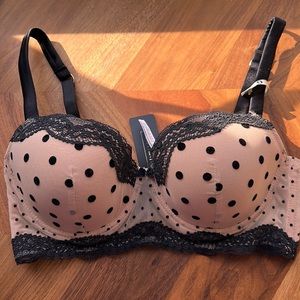 intimissimi Sofía skin/Nero nude polka dot bra 34D new